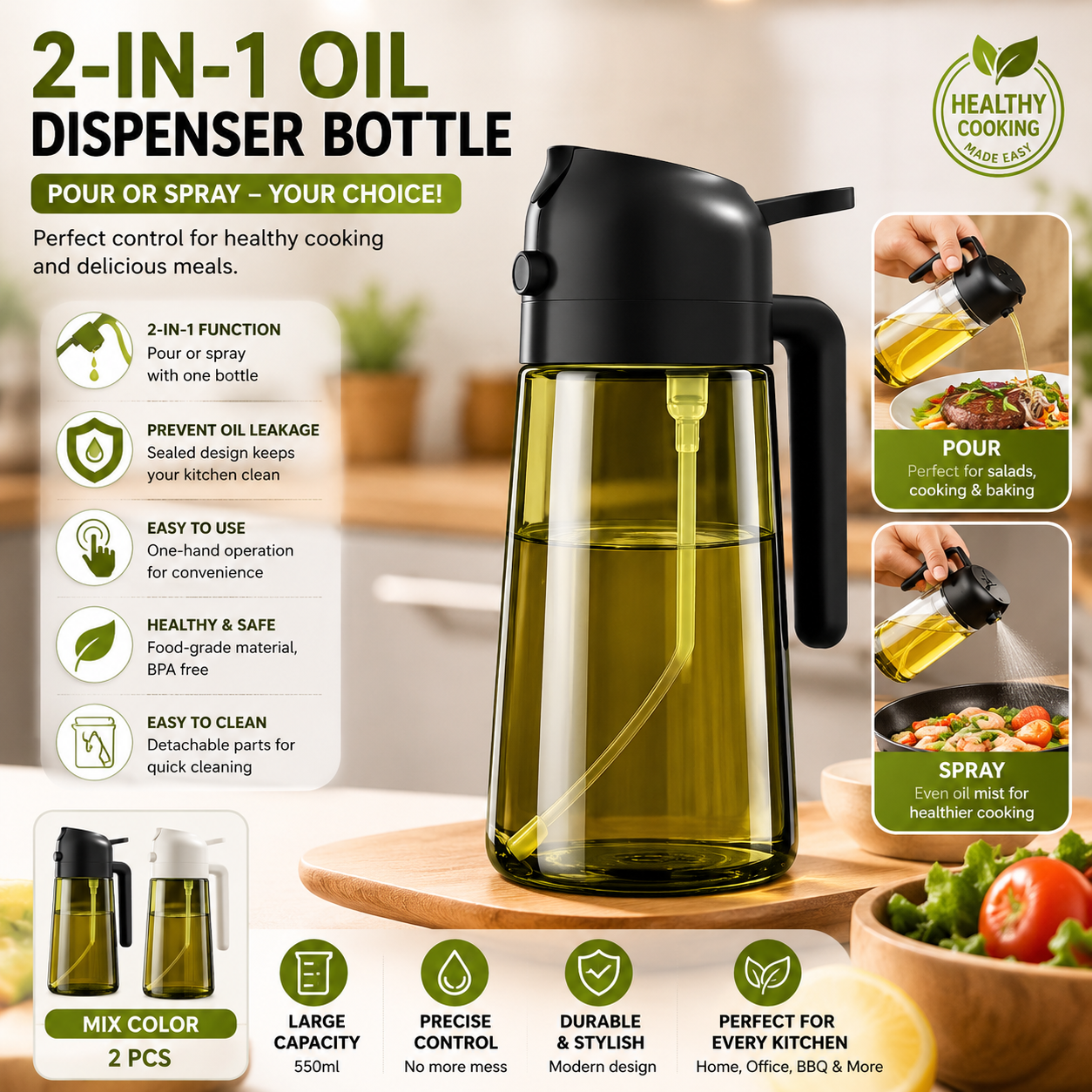 β¨ 2-IN-1 Oil Dispenser Bottle β Smart Cooking Made Easy π³