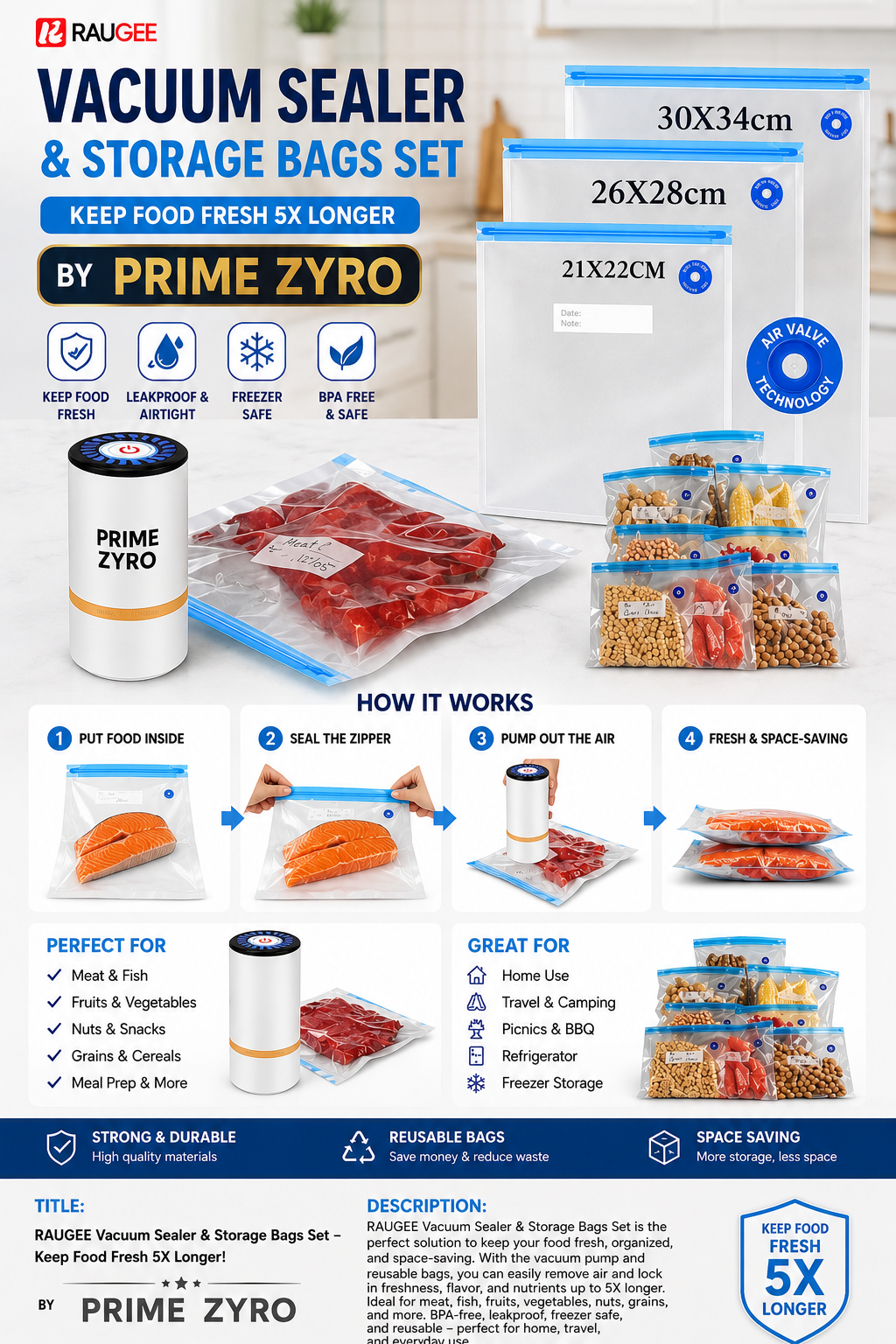 ✨ Prime Zyro Vacuum Sealer Bags – Keep Food Fresh 5X Longer