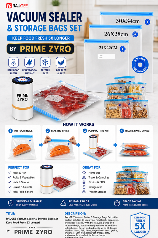✨ Prime Zyro Vacuum Sealer Bags – Keep Food Fresh 5X Longer