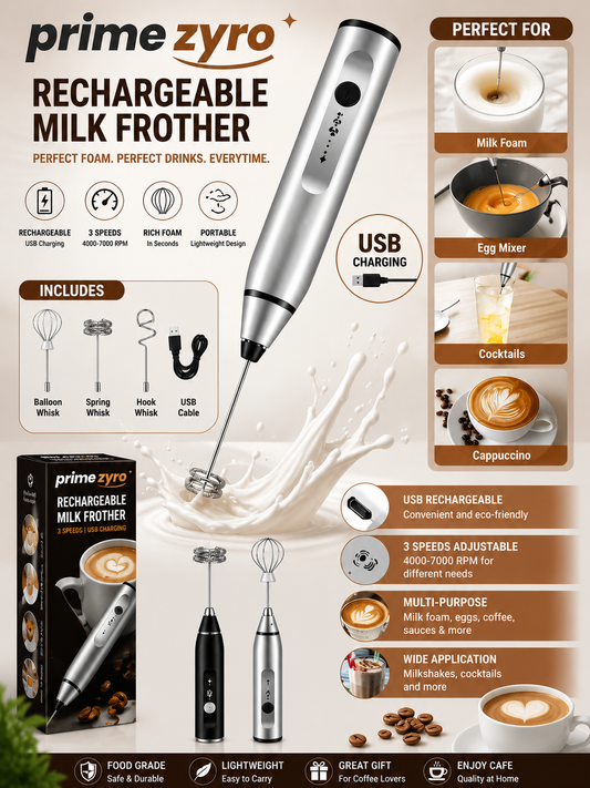 ☕✨ PRIME ZYRO Rechargeable Milk Frother ✨☕