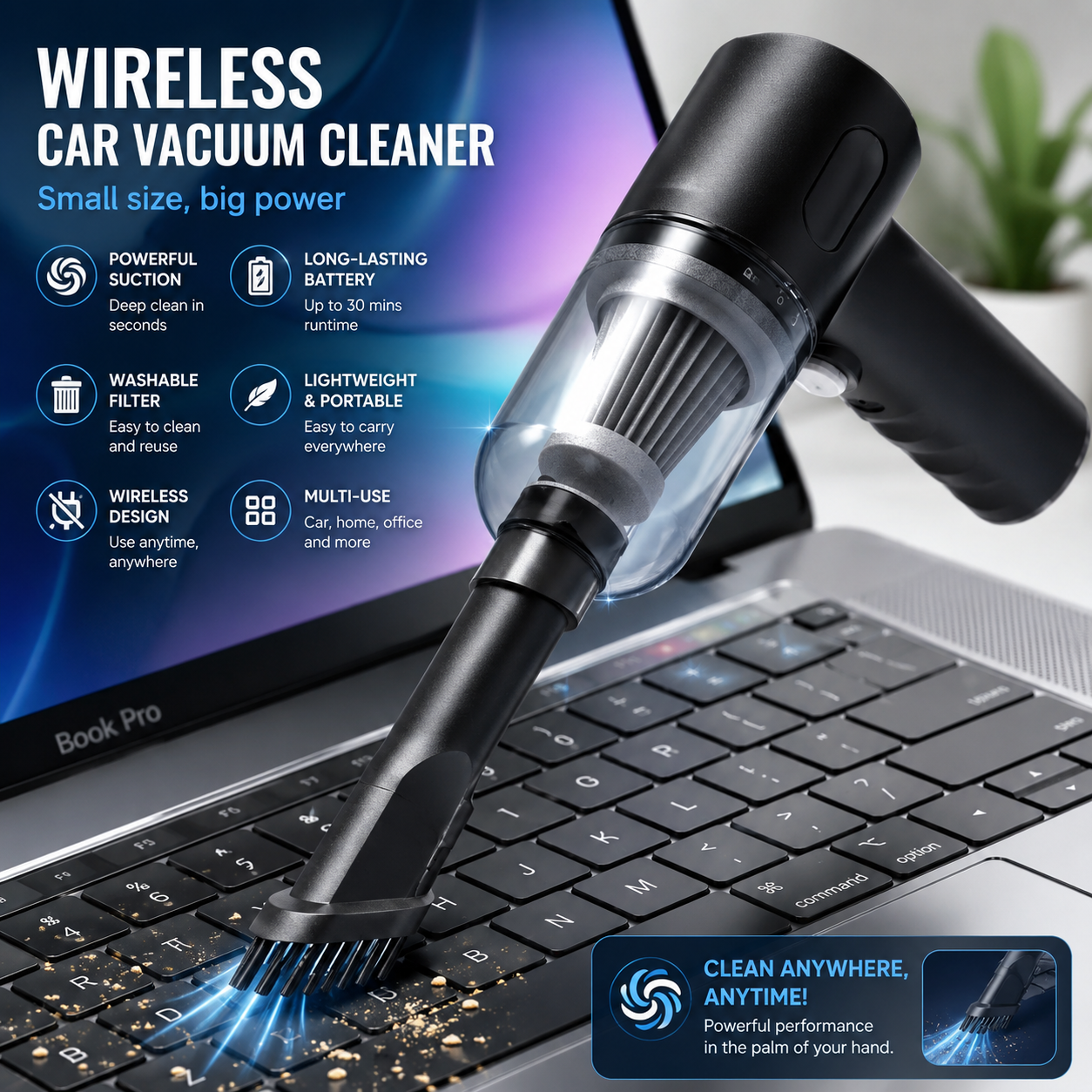 🔥 Powerful Wireless Car Vacuum Cleaner – Clean Anywhere Anytime!